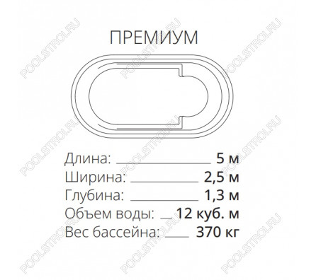 Композитный бассейн Премиум PREMIUM (5.03х2.5х1.3м) (Цвет GRANIT)